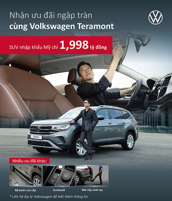 Volkswagen Teramont giá ưu đãi chỉ còn 1,998 tỷ đồng - SUV 7 chỗ full-size nhập Mỹ, đặc biệt được trang bị thêm Gói bệ bước cao cấp, Autohold và Mở cốp rảnh tay